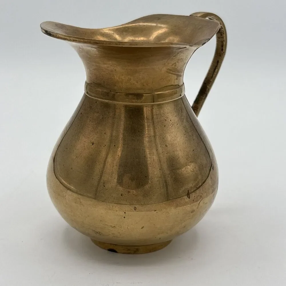 Vintage Brass Pitcher Creamer Vase Decorative Small With Handle India